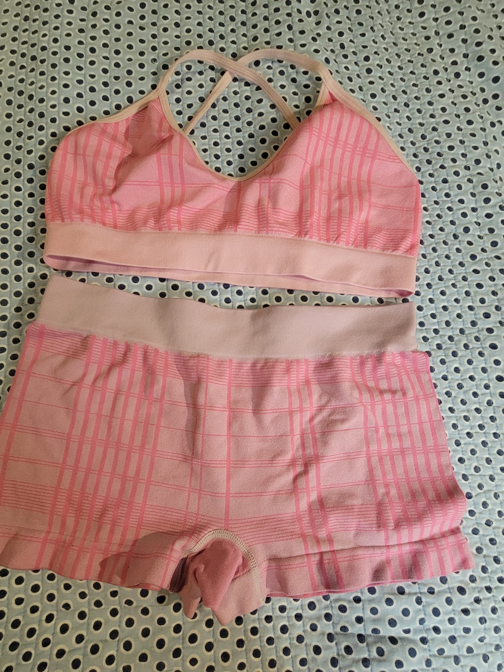 Shape FX Pink Plaid Seamless Bralette & Shorts Set